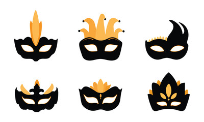 Set of carnival venetian masks with decorative details