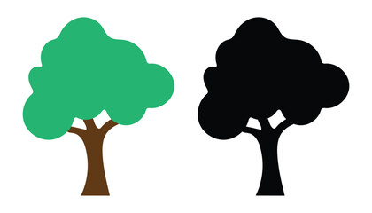 Cartoon Tree with Green Leaves and Brown Trunk on Transparent
