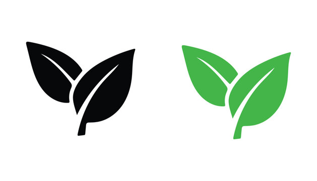Black and Green Leaf Icon on Transparent