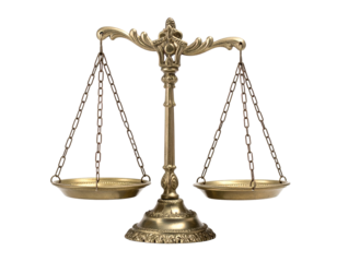 Vitrage gold scales of justice isolated on a transparent background.