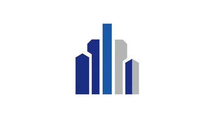 Fototapeta premium Abstract City Icon Concept, Geometric Skyline Design With Blue And Grey Tones Elements