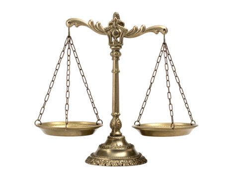 Vitrage gold scales of justice isolated on a transparent background.