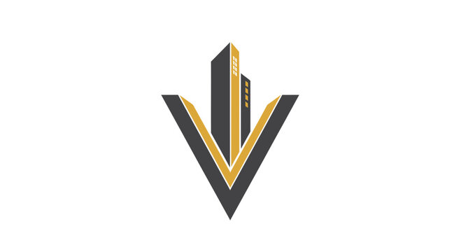 Abstract Building Emblem Design, Minimalist Logo Representing Real Estate Ventures