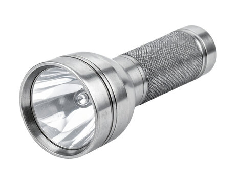 Vintage flashlight isolated on a transparent background.