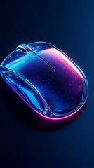 Futuristic transparent computer mouse with vibrant neon light effects, symbolizing advanced technology and digital innovation