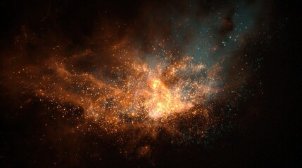 Obraz premium Breathtaking Cosmic Nebula with Dynamic Particle Effects – Vivid Interstellar Gas, Glimmering Stardust, and Swirling Luminescent Particles that Bring Otherworldly Depth to Space-Themed Creations. 