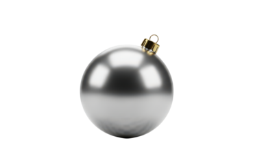 A single, elegant, matte silver christmas tree ornament ball with a gold cap, isolated on transparent background, perfect for holiday decoration concepts