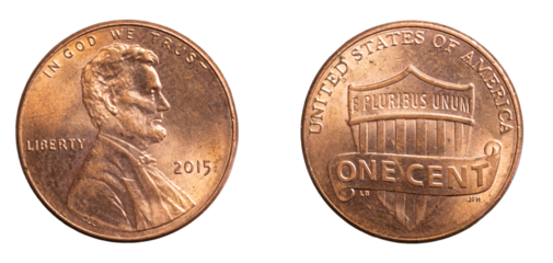 1 american cent coin on a white background