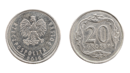 20 groszy coin on white isolated background