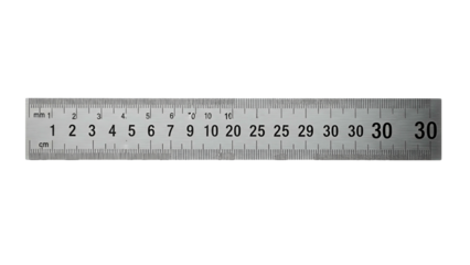 A steel ruler with centimeter and millimeter markings, clearly showing numbers to measure