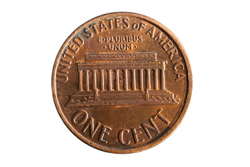1 american cent coin on a white background