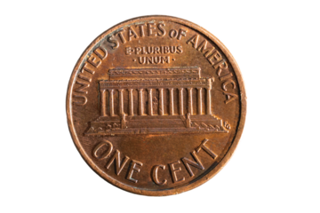 1 american cent coin on a white background