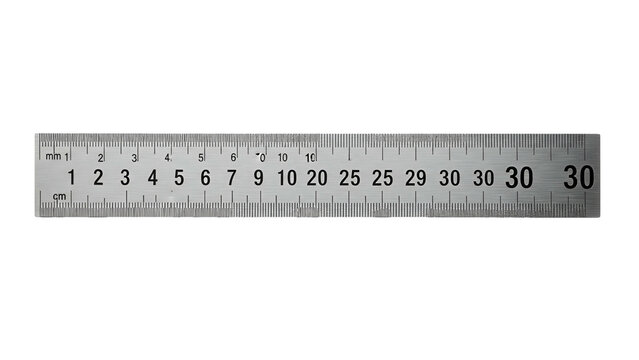 A steel ruler with centimeter and millimeter markings, clearly showing numbers to measure