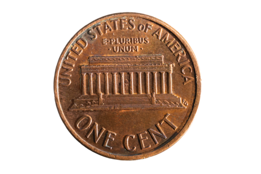 1 american cent coin on a white background