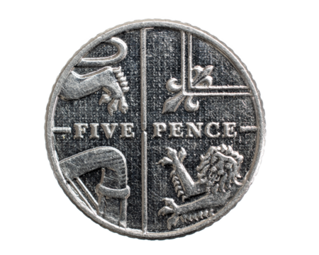 5 pence coin on a white isolated background - Powered by Adobe