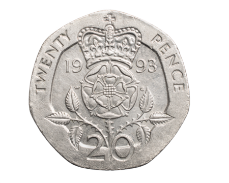 twenty pence coin isolated on white background