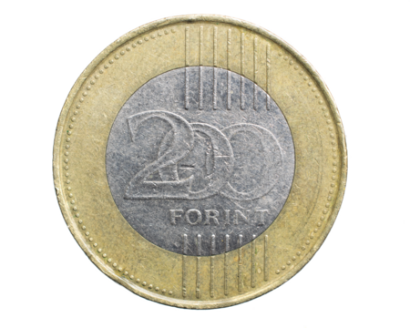 two hundred Hungarian forint coin isolated on white background