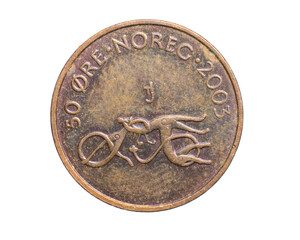 fifty swedish ore coin on a white isolated background