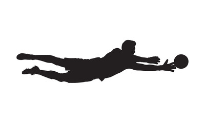Dynamic silhouette of a goalkeeper diving to catch a ball in mid air