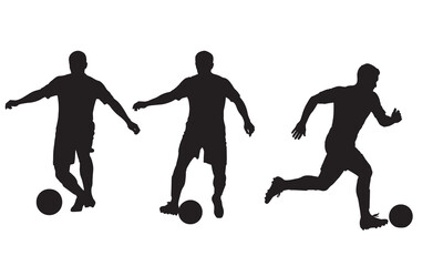 Dynamic silhouette of three soccer players in action with a football and adobe illustrator icon