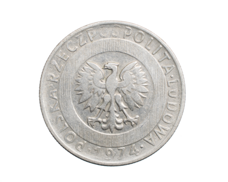 twenty Polish zloty coin on a white isolated background