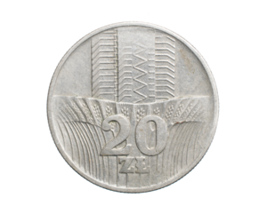 twenty Polish zloty coin on a white isolated background