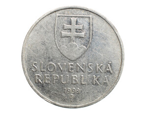 two slovakia koruna coin on white isolated background