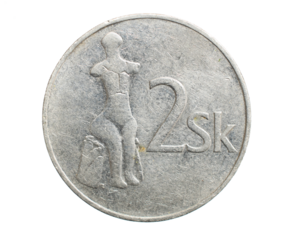 two slovakia koruna coin on white isolated background