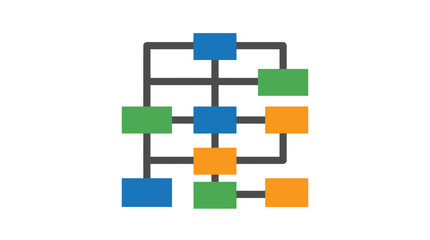 Obraz premium Colorful interconnected squares and rectangles forming a network diagram on transparent background