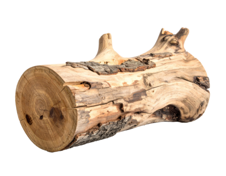 Old wooden log isolated on a transparent background.