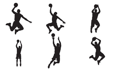 Dynamic basketball player silhouettes capturing various actions and poses silhouette