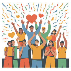 Volunteering and humanitarian aid solid-color illustrations &mdash; disaster relief, blood donation, food distribution, medical help, and teamwork concepts