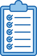 Obraz premium A blue clipboard with checkmarks on lined paper a simple illustration on transparent background