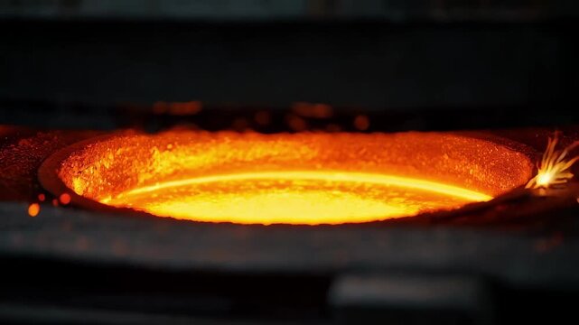 Closeup medium shot of high frequency induction melting furnace with rapid heating process highlighting precise control and intense electromagnetic field effects.
