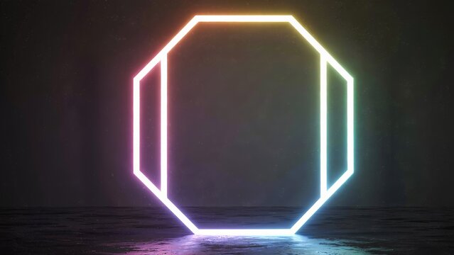 Luminous Portal – Glowing Hexagonal Frame on Reflective Surface - Powered by Adobe