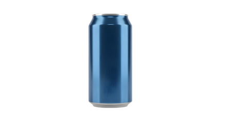 Blue aluminum beverage can, tall and sleek, ready for refreshing drink, isolated on transparent background