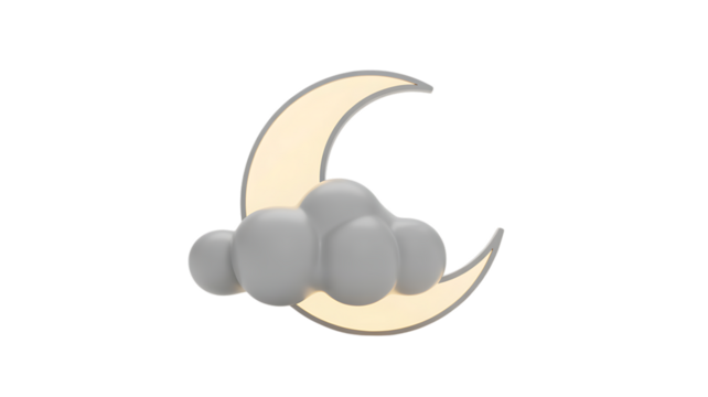 Crescent Moon Behind Clouds, Transparent PNG, Dreamy Night Sky, Minimalist Weather Icon or Baby Theme.