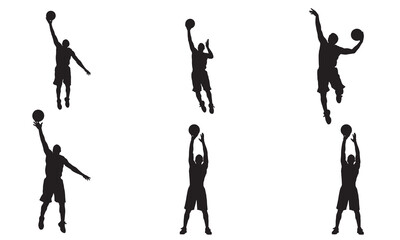 Dynamic basketball player silhouettes capturing various actions and poses silhouette