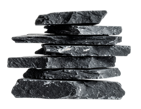 Stack of black stones isolated on a transparent background.