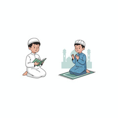 Adorable Muslim Boy in Traditional Attire Smiling Joyfully