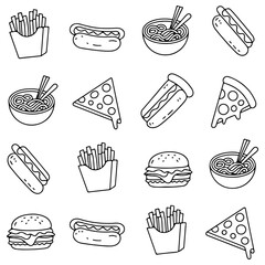 hand drawn doodle food icon set