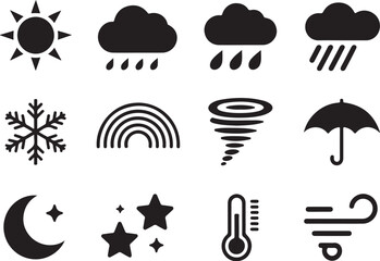Naklejka premium Weather icon set forecast sun rain snow climate