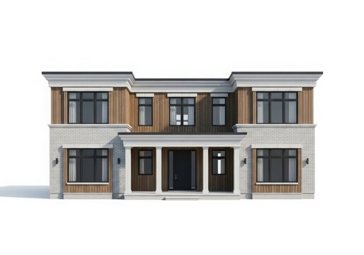 Modern two-story family house with light brick and wood detail