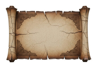 Ancient scroll unraveled historical context textured isolated on transparent background