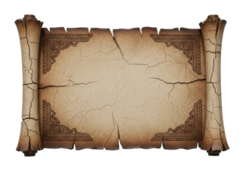Ancient scroll unraveled historical context textured isolated on transparent background