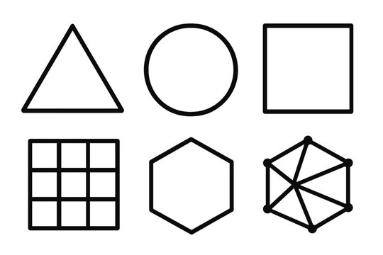 Geometric Icon Set. Abstract Geometry linear icon set: triangle, circle, square, hexagon, line grid, polygon mesh