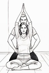 Two People Practicing Yoga Together In A Studio With Minimalist