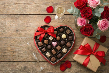 Valentine's day celebrating romance with chocolates and flowers