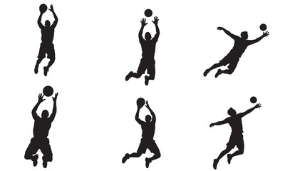 Collection of dynamic basketball player silhouettes in action poses silhouette