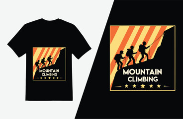 Trendy mountain climbing T-shirt design for outdoor adventure enthusiasts and travel bloggers seeking unique apparel graphics